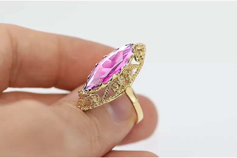 Oro amarillo de 14 quilates Amatista Anillo Estilo vintage vrc005y